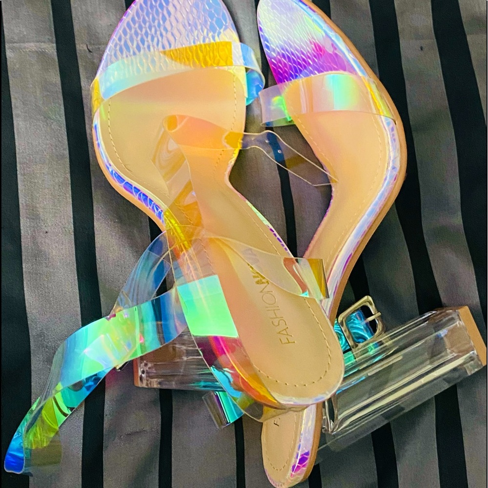 Iridescent strap heels